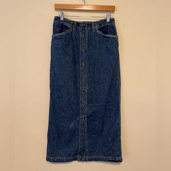 Vintage Denim 90s Streetwear Modest Classic Chic Button Down Maxi Skirt - Picture 1 of 7